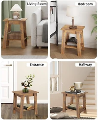gaomon Farmhouse Side Table, Set of 2 Small Wooden End Table with 2-Layer Storage Shelves, Sofa Table for Small Space, Easy Assembly