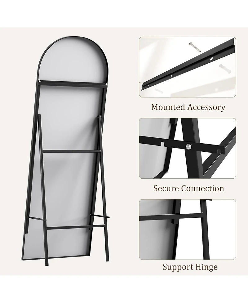 Homfan Arched Full Length Mirror, 65x22 Inches Full Floor Body Mirror, Freestanding Leaning Mirror with Stand