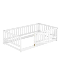 Streamdale Furniture Twin Montessori Floor Bed with Fence and Door