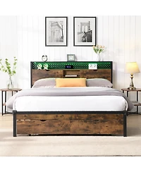 Streamdale Furniture King Platform Bed with Headboard, Usb Ports, Storage Drawers, Led Lights