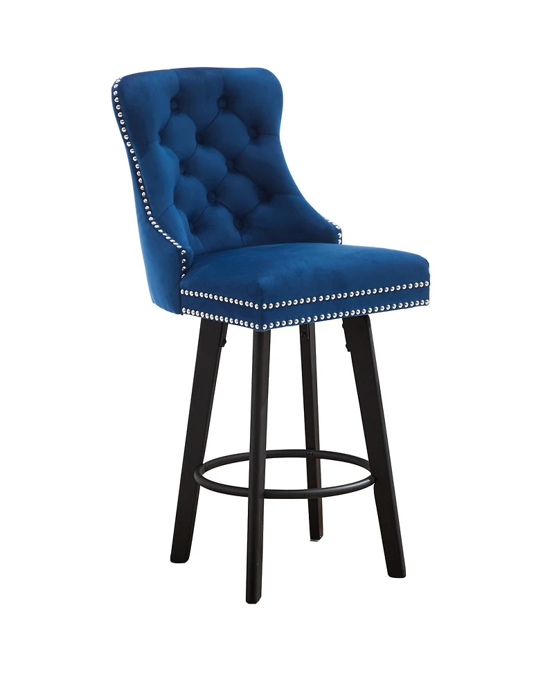 Streamdale Furniture Streamdale Navy Blue Velvet Swivel Bar Stools with Ring Pull, Set of 2