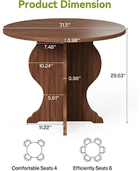 Tribesigns 31.5" Round Dining Table for 4, Modern Farmhouse Kitchen Table with Sturdy Base, Dark Brown Circle Table for Dining Room & Living Room