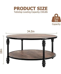 gaomon 36" Round Coffee Tables with Storage, 2-Tier Round Coffee Table, Center Table Modern Wood Coffee Table, Easy Assembly