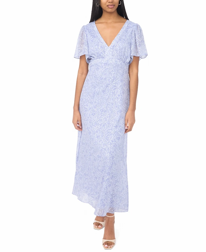 Msk Women's V-Neck Flutter-Sleeve Maxi Dress