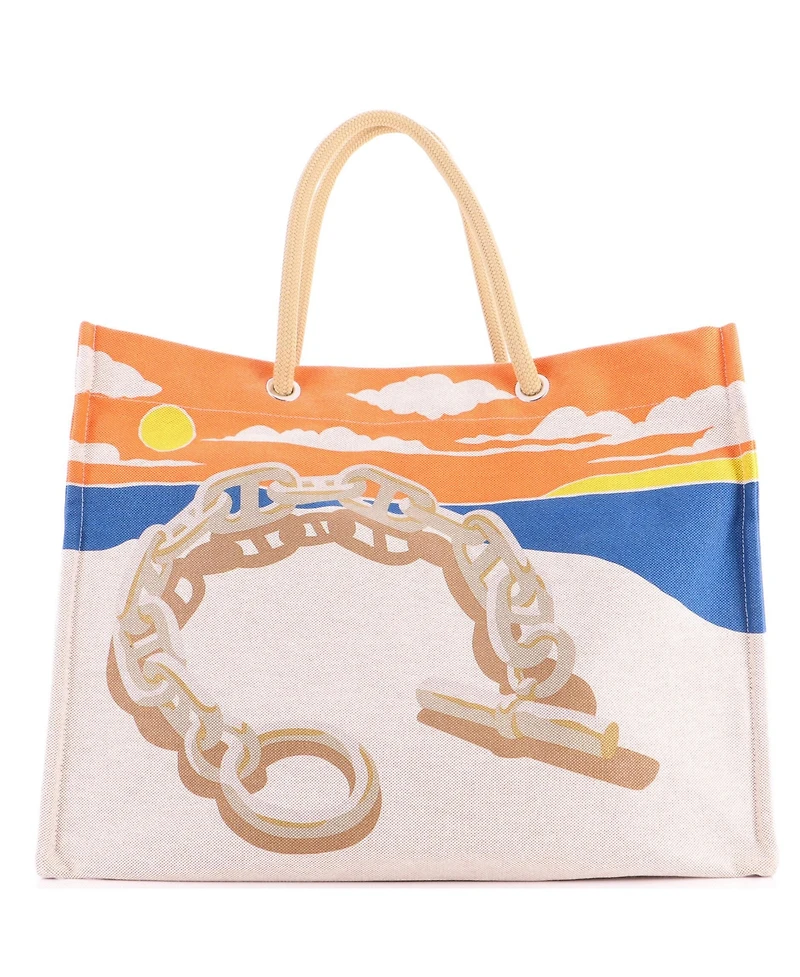 Pre-Owned HERMES Escale A La Plage Beach Bag Printed Toile