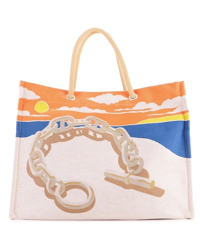 Pre-Owned HERMES Escale A La Plage Beach Bag Printed Toile