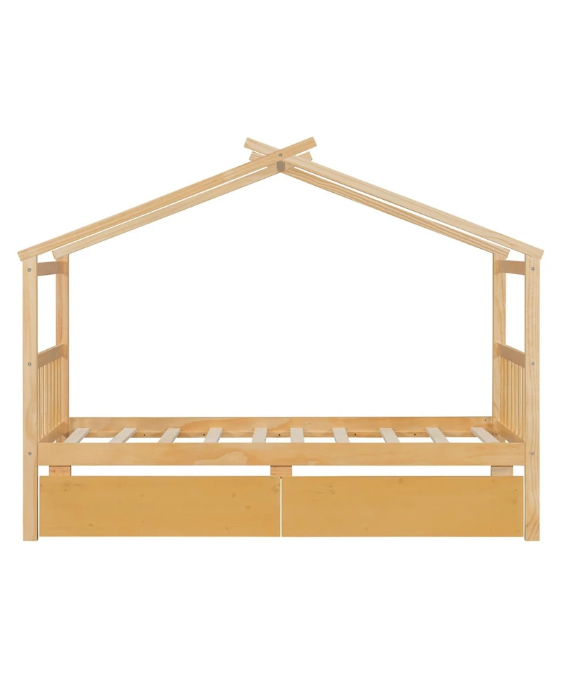 Streamdale Furniture Twin Wooden House Bed with Drawers