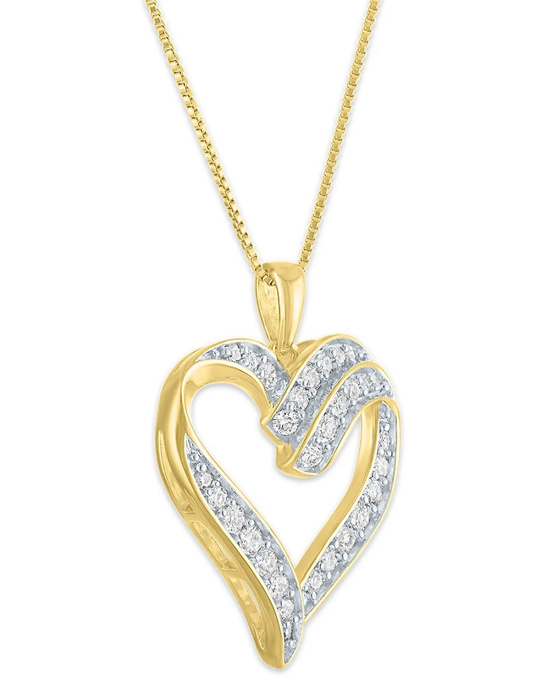 Macy's Double Heart Diamond Pendant Necklace (5/8 ct. t.w.) in 14k Yellow Gold Over Sterling Silver