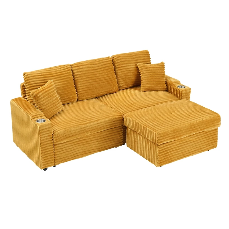Streamdale Furniture Corduroy Multi-Function Sofa with Hidden Reclining and Removable Footstool