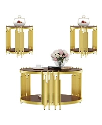 Streamdale Furniture 31.5" Modern Gold Coffee Table, Brown Tempered Glass, Stainless Steel Legs