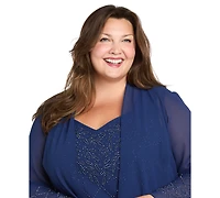 R & M Richards Plus Open Front Jacket, Camisole Pants, 3-Piece Set