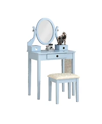 Streamdale Furniture Moniys Wood Moniya Makeup Vanity Table and Stool Set, Blue