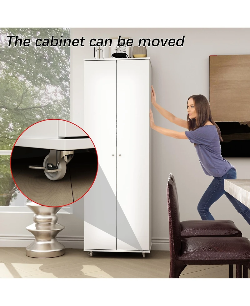 2-door shoe cabinet with Adjustable shelves, versatile storage, sturdy and durable, universal wheel design, four wheels, two brakes,black ra