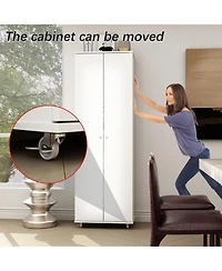 2-door shoe cabinet with Adjustable shelves, versatile storage, sturdy and durable, universal wheel design, four wheels, two brakes,black ra