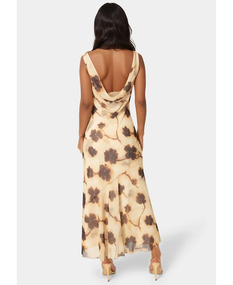 Bebe Womens Printed Chiffon Cowl Maxi Dress