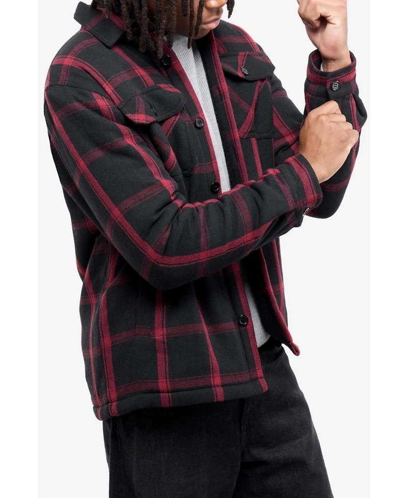 Xray Men's Cotton Plaid Flannel Button-Up Shirt Jacket With Faux Shearling Lining