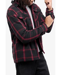 Xray Men's Cotton Plaid Flannel Button-Up Shirt Jacket With Faux Shearling Lining