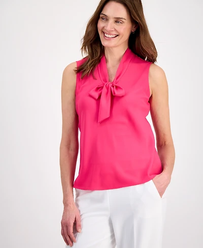 Kasper Women's Solid Sleeveless Tie-Neck Blouse, Regular & Petite