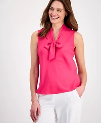 Kasper Women's Solid Sleeveless Tie-Neck Blouse, Regular & Petite