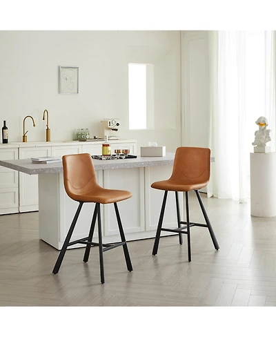 Streamdale Furniture Faux Leather Ergonomic Bar Stool with Footrest - Metal Frame (2 Sets)