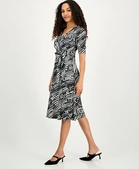 Kasper Women's Printed Faux-Wrap Midi Dress