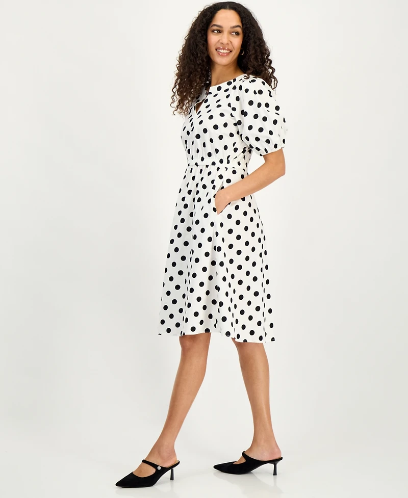 Kasper Women's Polka Dot Puff-Sleeve Midi Dress, Regular & Petite