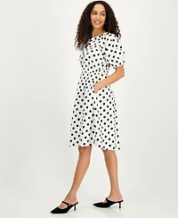 Kasper Women's Polka Dot Puff-Sleeve Midi Dress, Regular & Petite