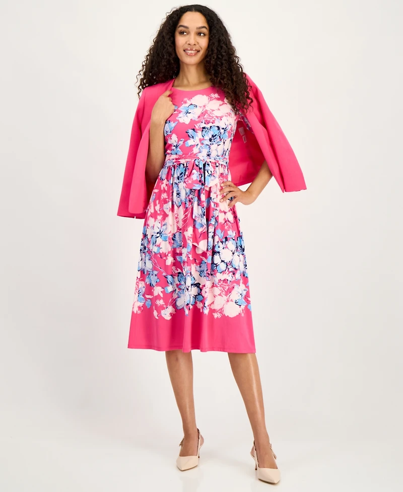 Kasper Women's Printed Tie-Waist Midi Dress