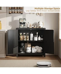 gaomon Rattan Sideboard Buffet Cabinet, Farmhouse Boho Coffee Bar Storage Console for Dining Room or Hallway, Black