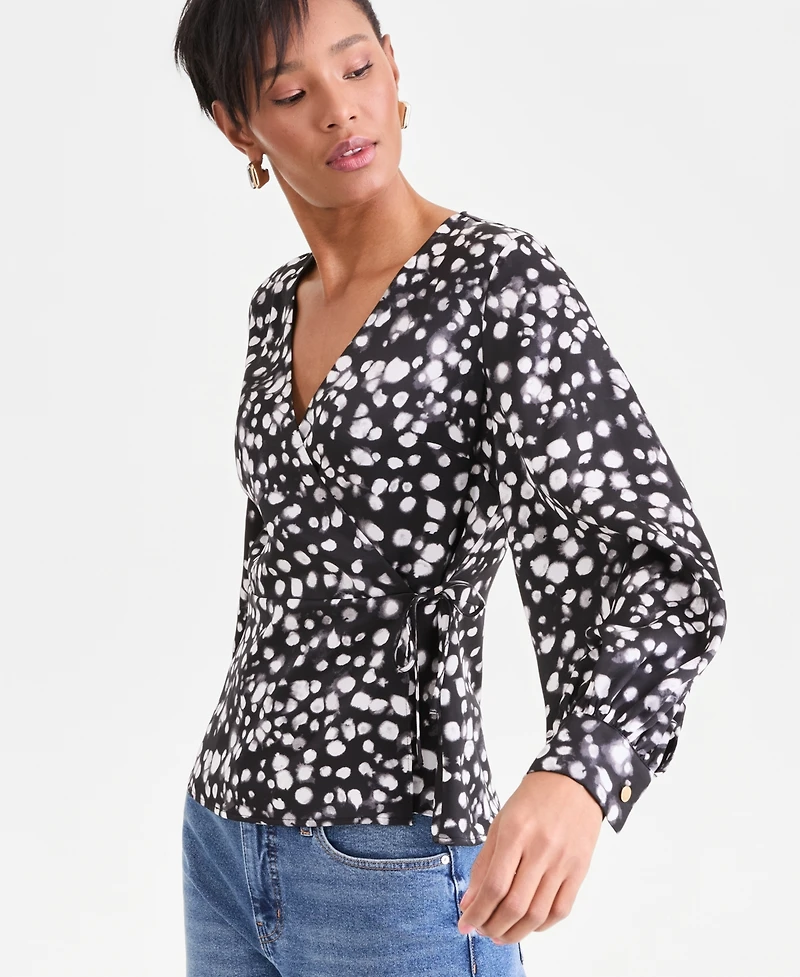 I.n.c. International Concepts Women's Long Sleeve Printed Wrap Blouse, Macy's Exclusive