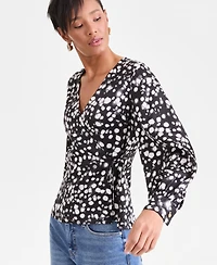 I.n.c. International Concepts Women's Long Sleeve Printed Wrap Blouse, Macy's Exclusive