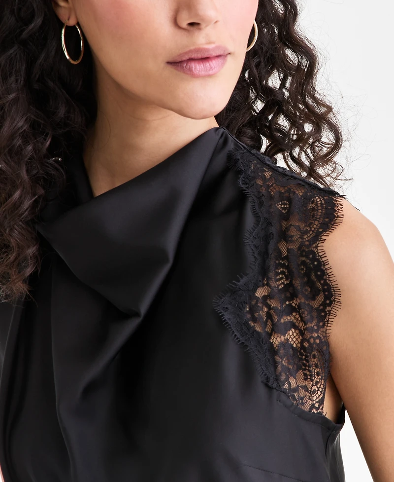 I.n.c. International Concepts Women's Lace-Trim Cowl-Neck Sleeveless Top, Macy's Exclusive