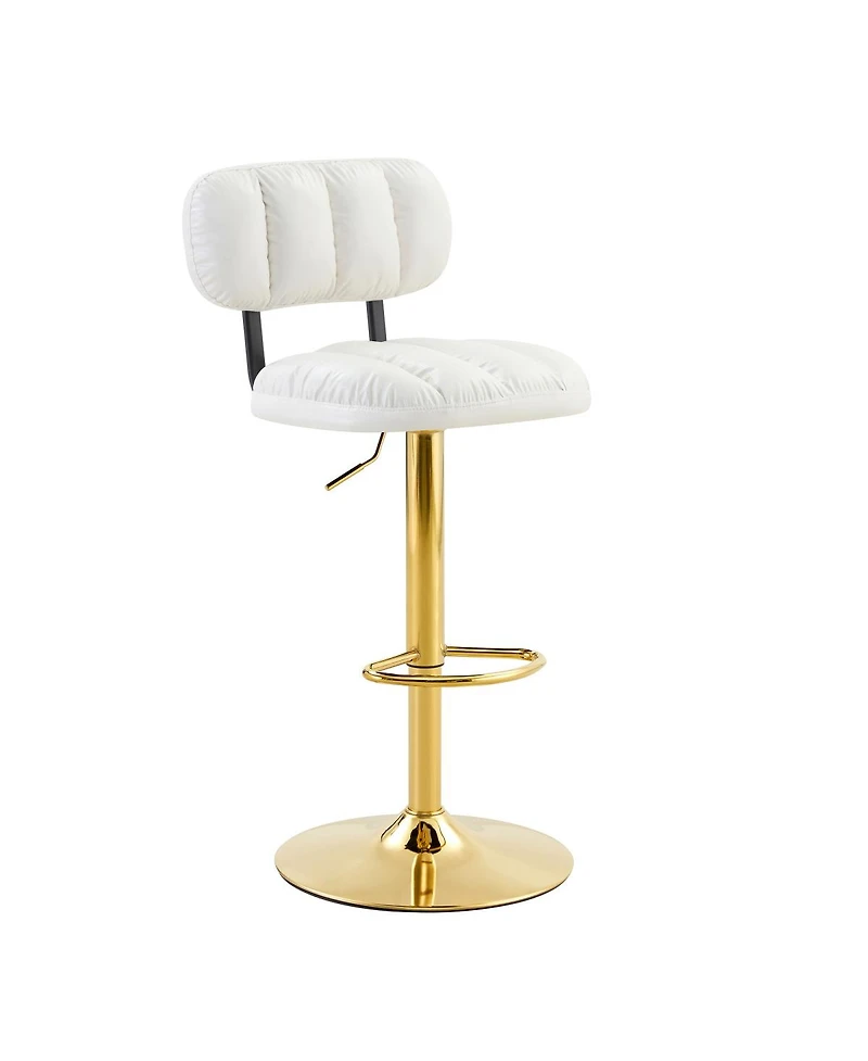 Streamdale Furniture Set of 2 White Pu Leather Bar Stools with Gold Base & Footrest