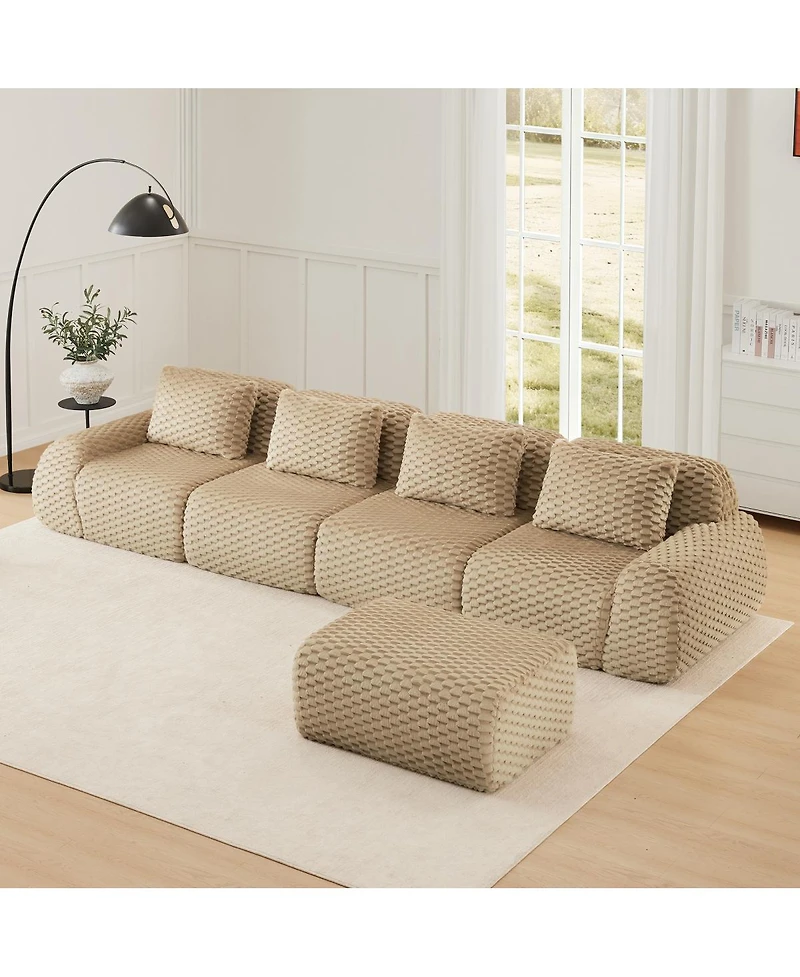 Streamdale Furniture Modern L-Shaped Flannelette Sectional Sofa with Movable Ottoman