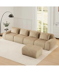 Streamdale Furniture Modern L-Shaped Flannelette Sectional Sofa with Movable Ottoman