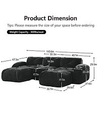 Streamdale Furniture U-shaped Boneless Sofa, Tufted, 32D High Density Sponge, Black