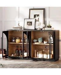 Streamdale Furniture 4-Door Large Storage Sideboard Buffet Cabinet with Glass Doors (Black