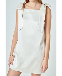 endless rose Women's Velvet Satin Bow Mini Dress