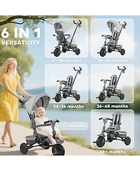 Qaba 6 1 Kids Tricycle with Adjustable Push Handle for 1-5 Years,