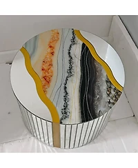 Streamdale Furniture Marble Round Coffee Table with Silver Mirror & Gold Dust Finish