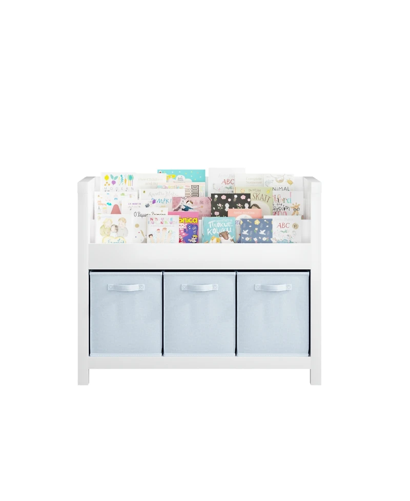 Streamdale Furniture Kids Bookshelf with 3 Tier Storage & 3 Fabric Bins, Wooden Toddler Bookcase