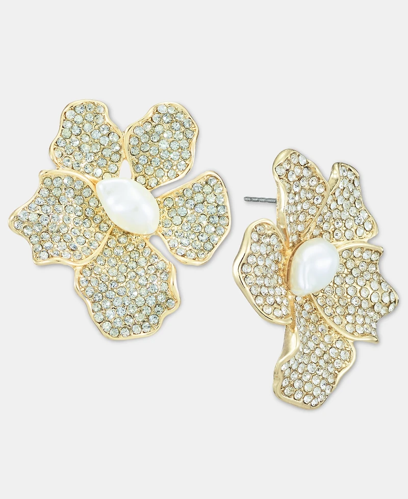 I.n.c. International Concepts Crystal & Imitation Pearl Flower Button Earrings, Macy's Exclusive