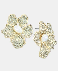 I.n.c. International Concepts Crystal & Imitation Pearl Flower Button Earrings, Macy's Exclusive