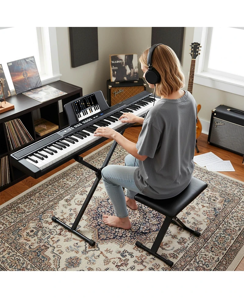 Costway 88-Key Electric Piano Keyboard with Adjustable Stand Stool, Light-up Keys & Buttons