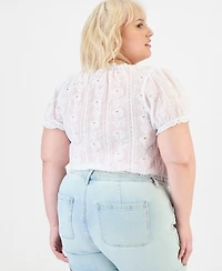 And Now This Trendy Plus Cotton Eyelet Button-Front Top, Macy's Exclusive
