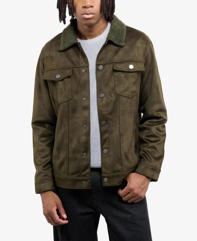 Xray Men's Faux Suede Jacket With Fur Collar