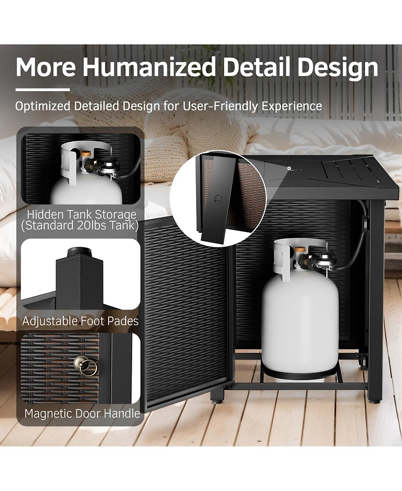 Gymojoy Crescent Brown Wicker Fire Pit Conversation Set with Olefin 6 In. Thick Cushions Patio Swivel Chairs (7-Piece)