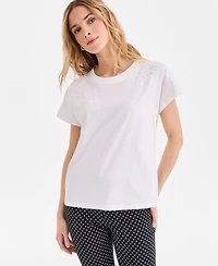 I.n.c. International Concepts Women's Lace-Trim Cotton T-Shirt, Macy's Exclusive