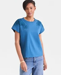 I.N.C. International Concepts Womens Lace Trim Cotton T Shirt Macys Exclusive