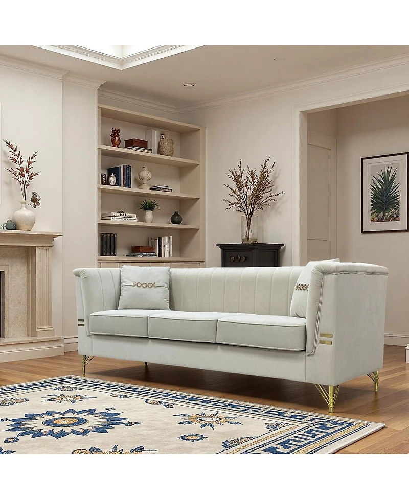 Streamdale Furniture Modern Velvet 3-Seater Sofa with Vertical Channel Tufting